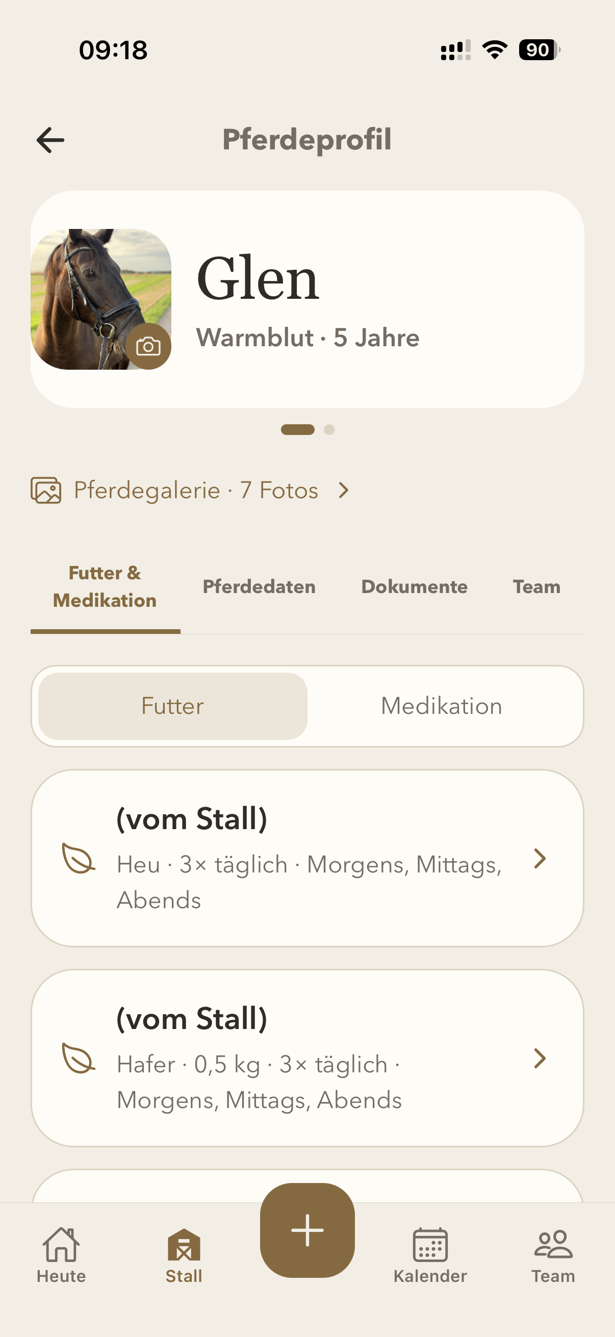 Originalansicht Futter und Medikation im Pferdeprofil von Glen